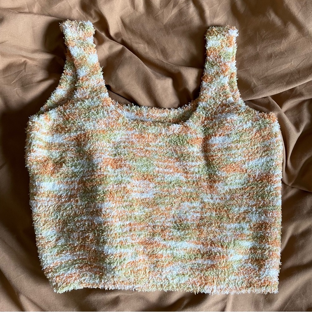 CHARLOTTE RUSSE - NEW - White Green Orange - Sweater Soft Square-neck Brami Bra